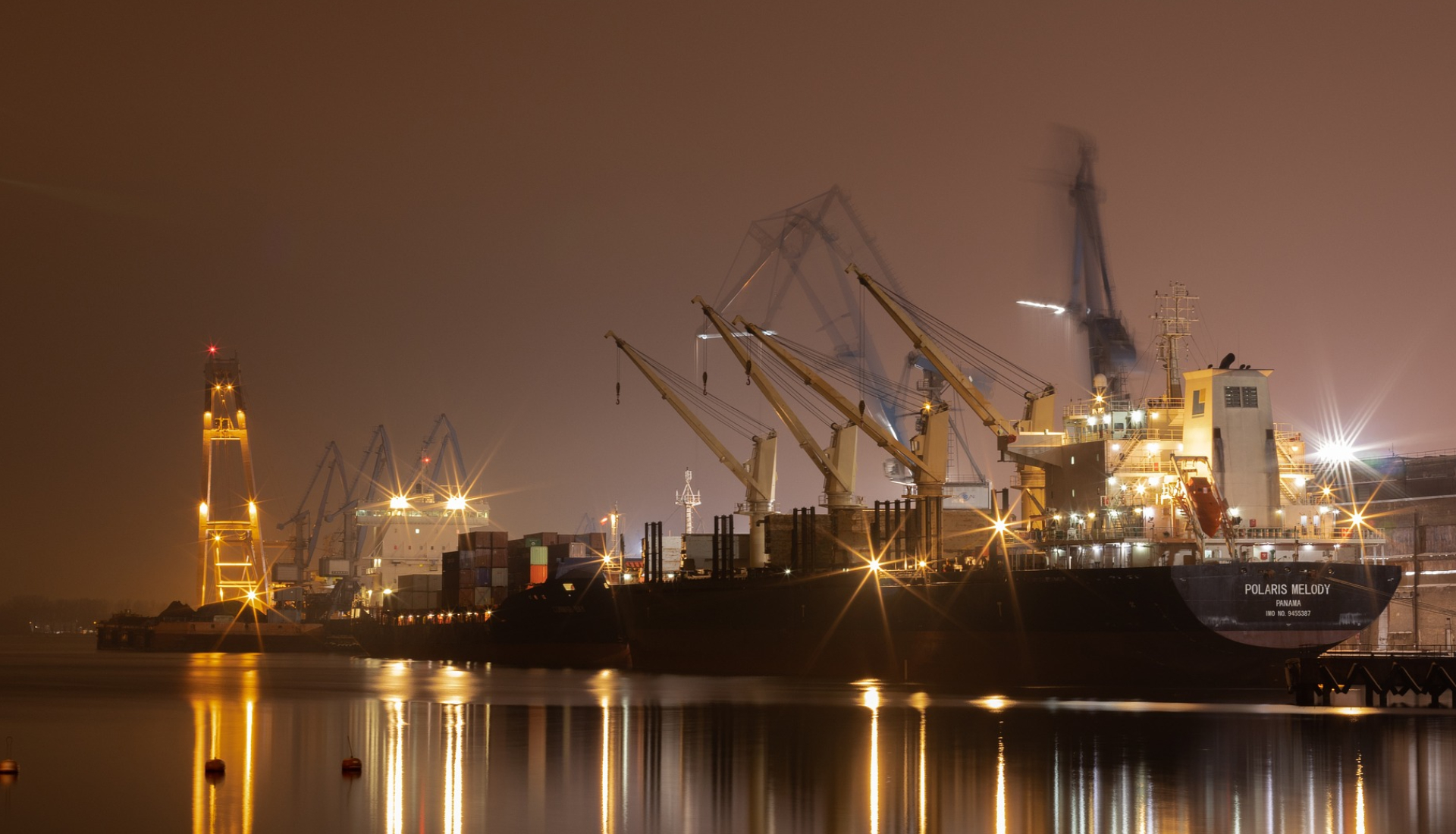Cargo ship at a working port